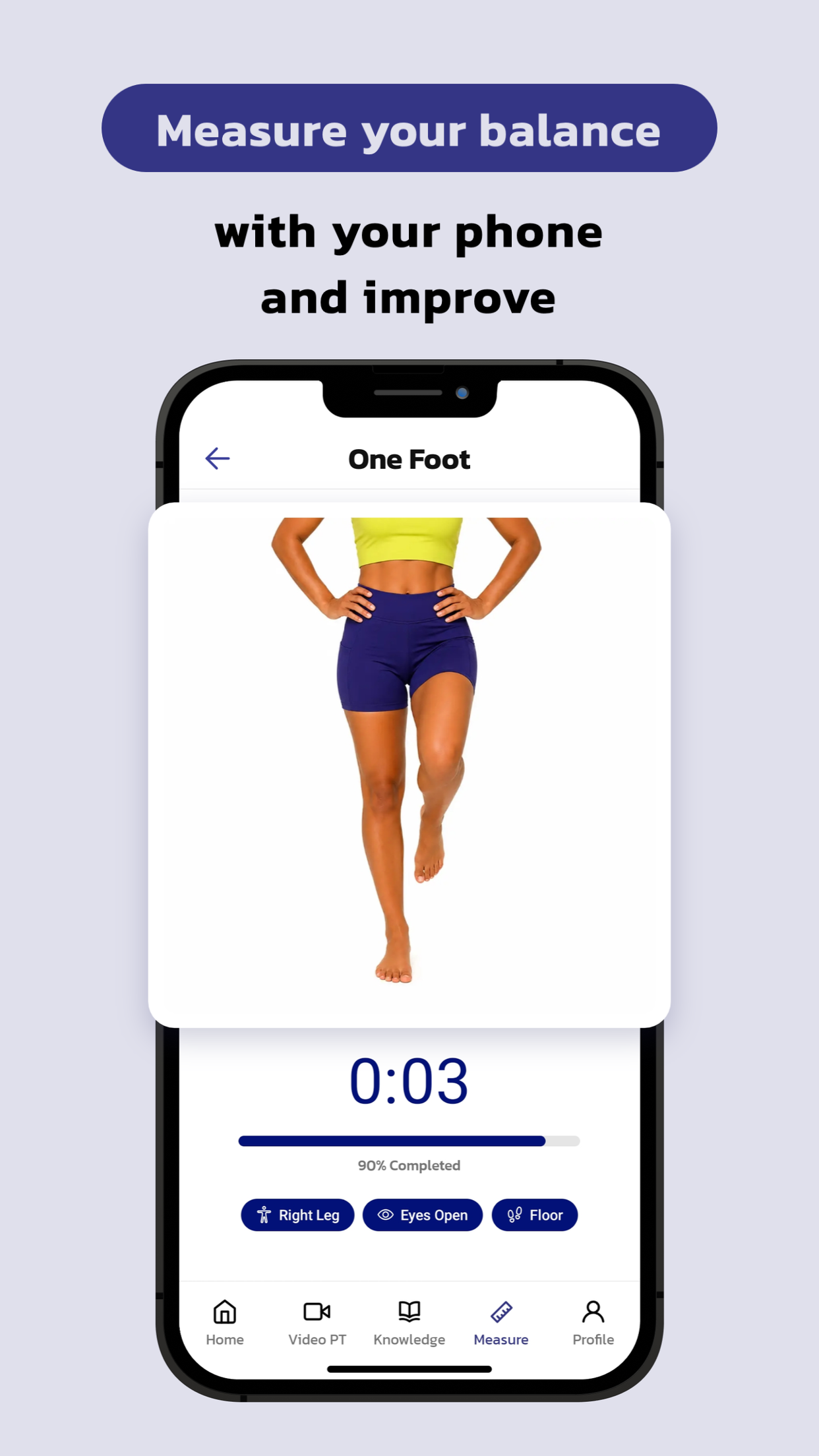 How can I use myAnkle, the balance app, to measure and improve my balance at home with just my phone?