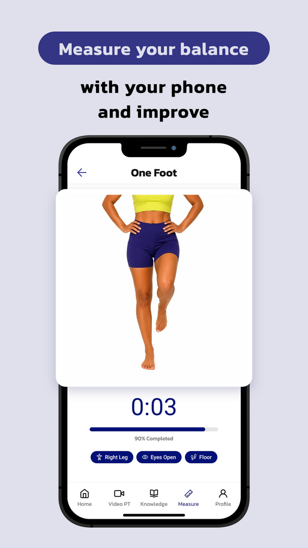 How can I use myAnkle, the balance app, to measure and improve my balance at home with just my phone?