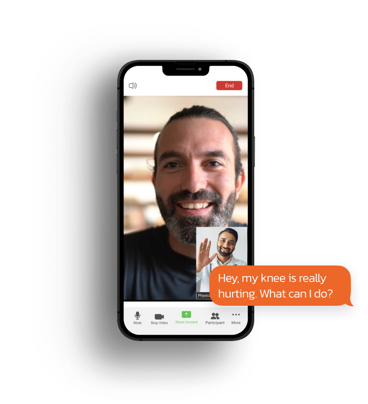 Employee having virtual physical therapy session on mobile phone with licensed physical therapist